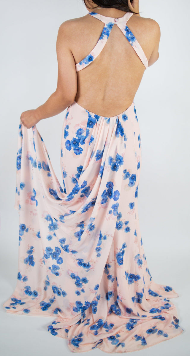 Blanche Floral Print Open Back Fishtail Maxi