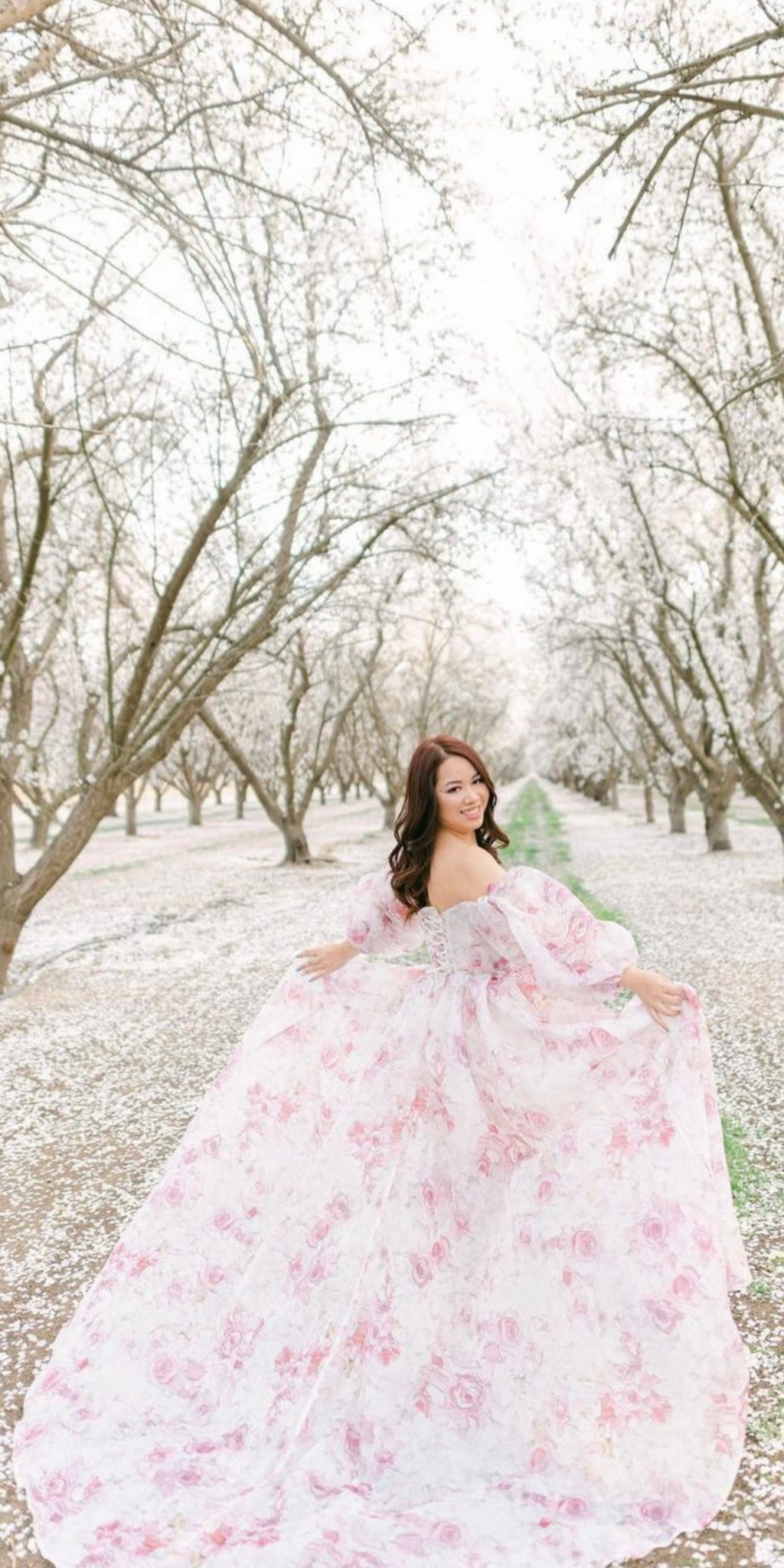 Pink Peony Puff Sleeve Gown