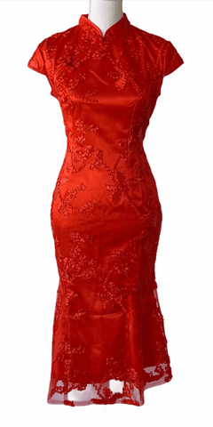 Cap Sleeved Midi Mermaid Qipao - Simply Borrowed Dresses