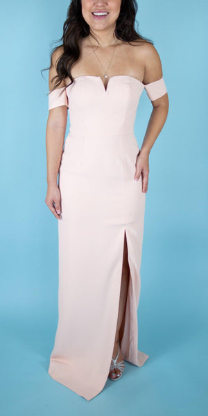 Off The Shoulder Crepe Evening Gown - Simply Borrowed Dresses