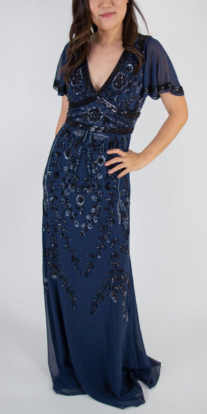 Floral Beaded Full Length Gown - Simply Borrowed Dresses