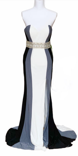 Long Strapless Prom Dress with Beaded Belt - Simply Borrowed Dresses