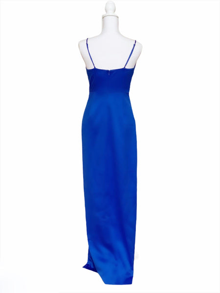 Satin Drape-Neck Ruched Evening Gown - Simply Borrowed Dresses