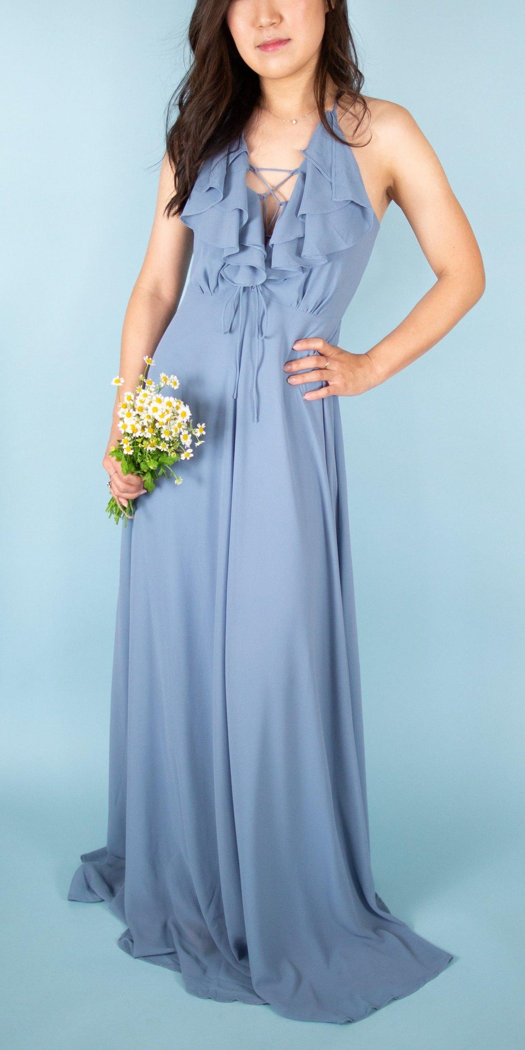 Ruffled Lace-up Dress - Simply Borrowed Dresses