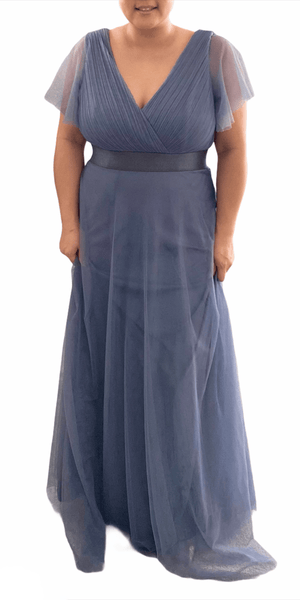 Long Chiffon V-Neck Evening Gown - Simply Borrowed Dresses