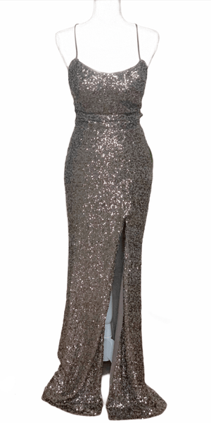 Sequined Lace-Up Evening Gown - Simply Borrowed Dresses