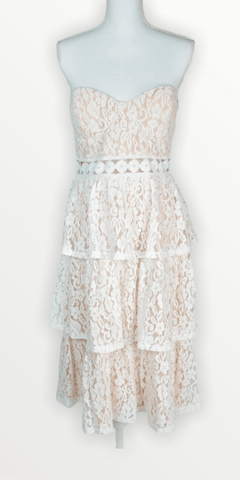 Adorn White Lace Strapless Midi Dress - Simply Borrowed Dresses