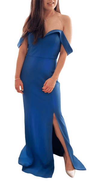 Off The Shoulder Deep V Evening Gown - Simply Borrowed Dresses