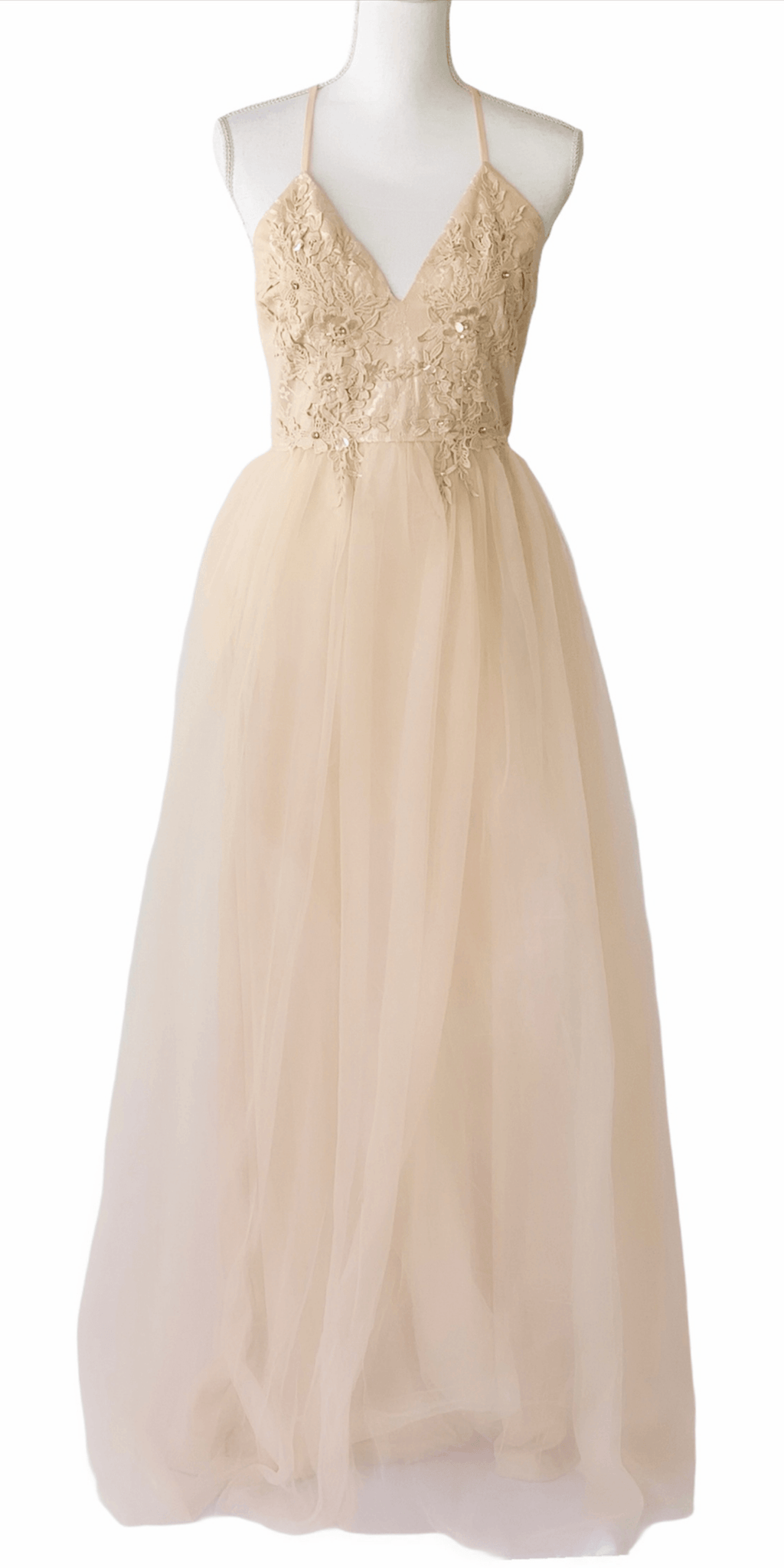 Lace-Bodice Long Tulle Formal Dress - Simply Borrowed Dresses