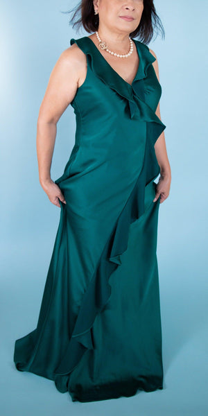 Ruffle Trim V- Neck Gown - Simply Borrowed Dresses