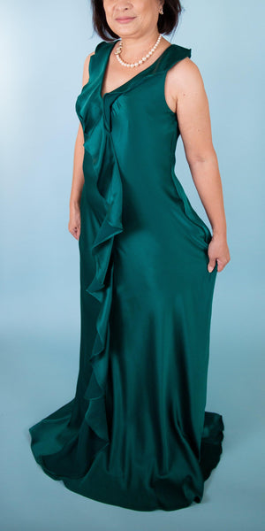 Ruffle Trim V- Neck Gown - Simply Borrowed Dresses