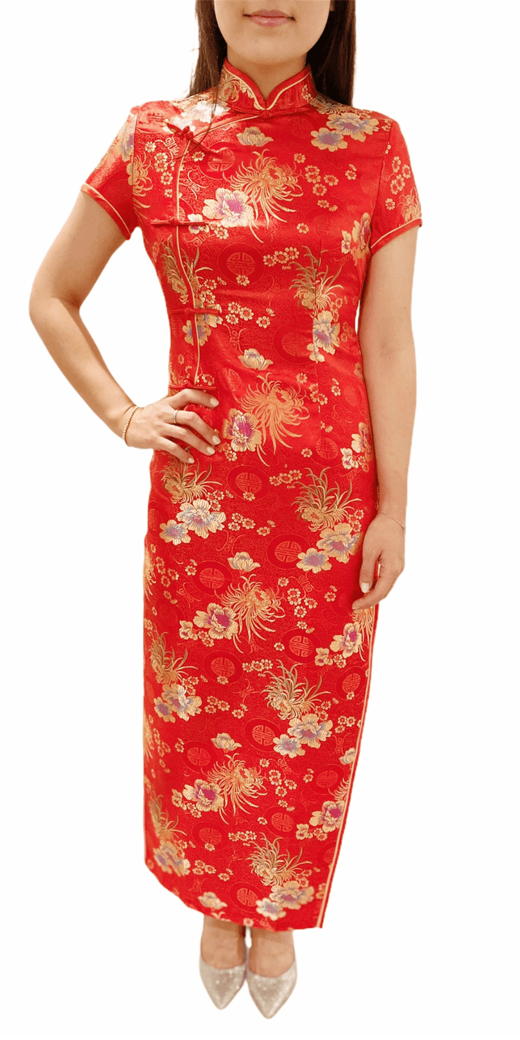 Short Sleeved Jacquard Midi Cheongsam - Simply Borrowed Dresses