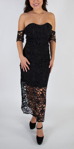Scalloped Lace Overlay Off The Shoulder Dress - Simply Borrowed Dresses
