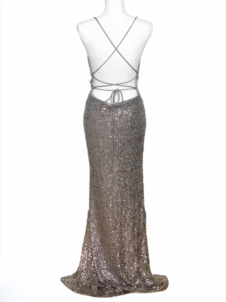 Sequined Lace-Up Evening Gown - Simply Borrowed Dresses