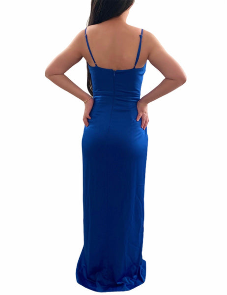 Satin Drape-Neck Ruched Evening Gown - Simply Borrowed Dresses