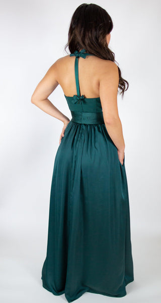 V Satin Gown with Sash - Simply Borrowed Dresses