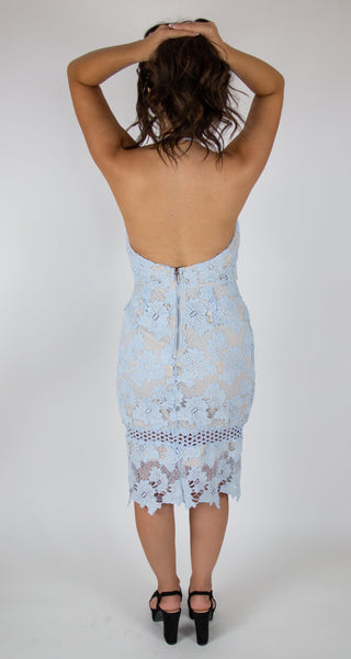 Halter Lace Midi Dress - Simply Borrowed Dresses