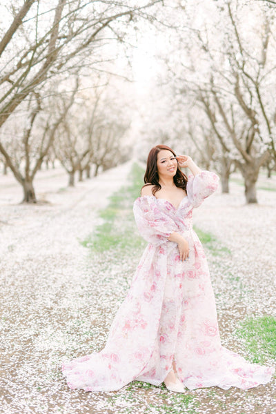 Pink Peony Puff Sleeve Gown - Simply Borrowed Dresses