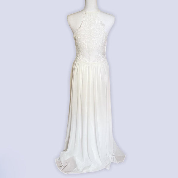 Chiffon Sleeveless Dress with Sheer Lace Back - Simply Borrowed Dresses