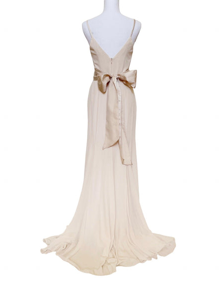 V Crepe Mermaid Gown with Satin Sash - Simply Borrowed Dresses