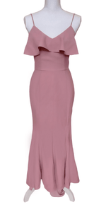 Crepe Ruffled V-Neck High Low Gown - Simply Borrowed Dresses